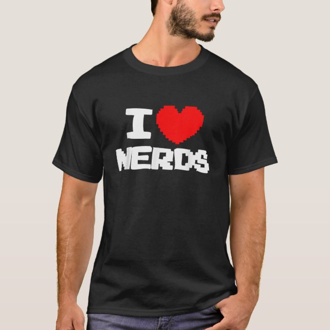 T-shirt J'aime les nerds I pixel nerds du coeur jeux vidéo (Devant)