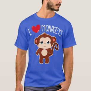 T-shirt J'AIME LES SINGES Drôle Singe Lover Coeur mignonne