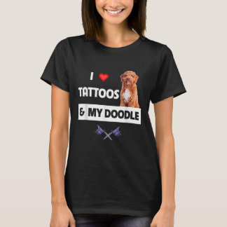 T-shirt J'Aime Les Tatouages Et Mon Chien De Doodle D'Or T