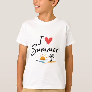 T-shirt J'aime l'été - lettrage avec plage au coucher du s
