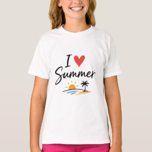 T-shirt J'aime l'été - lettrage avec plage au coucher du s
