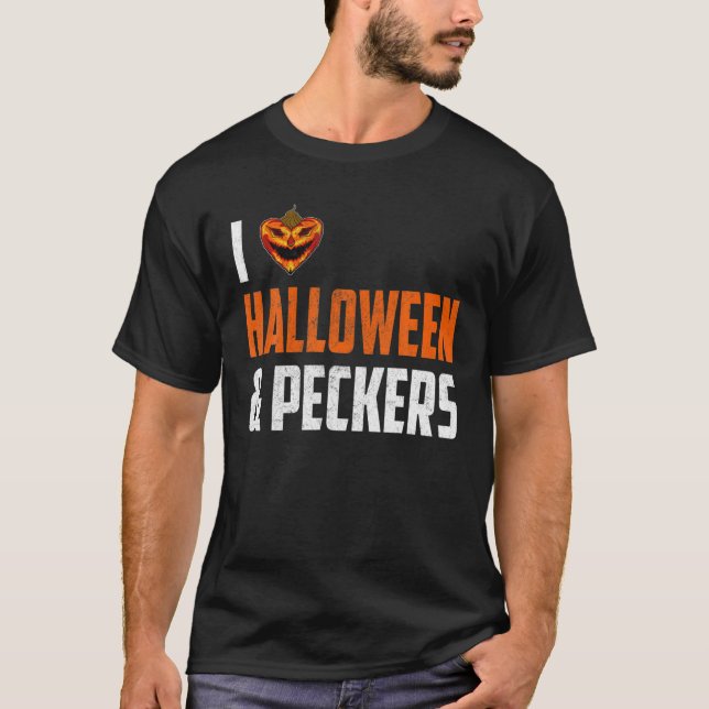 T-shirt J'Aime L'Halloween Et Les Peckers, Citrouilles Et  (Devant)