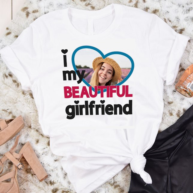 T-shirt J'aime ma belle petite amie photo personnalisée (Créateur téléchargé)