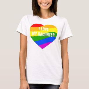 T-shirt J'aime ma fille Couleurs arc-en-ciel Coeur