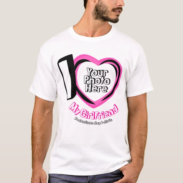 T-shirt J'aime Ma petite amie avec la photo Valentines mig (Devant)