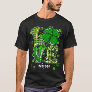 T-shirt J'aime Maman Vert Carreaux Léopard Saint-Patrick
