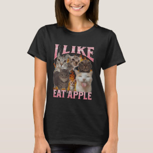 T-shirt J'Aime Manger Apple Funny Chat Mème Bootleg Graphi