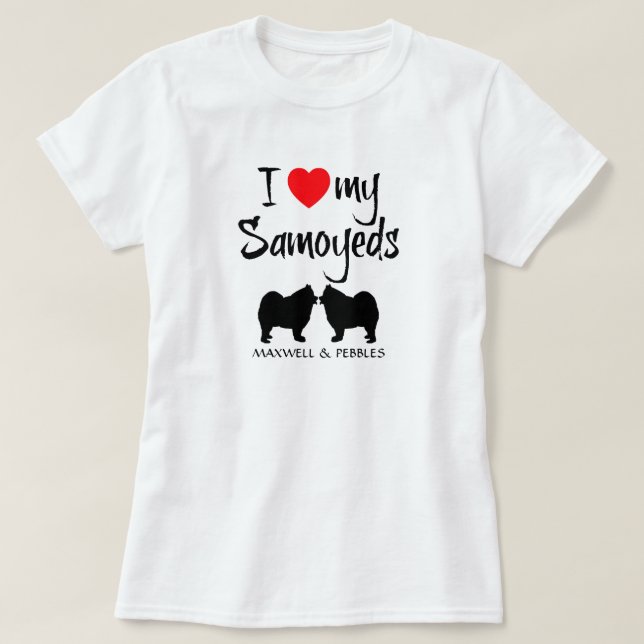 T-shirt J'Aime Mes Deux Chiens Samoyés (Design devant)