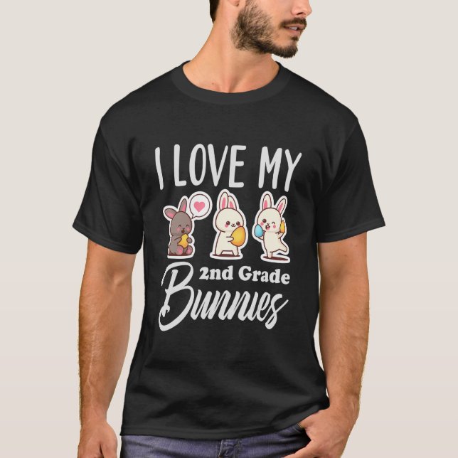 T-shirt J'aime mes lapins de 2e année mignonne Teac de 2e  (Devant)