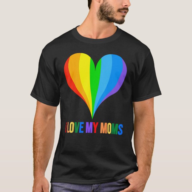 T-shirt J'Aime Mes Moms Ouvertement Gay Lesbian Rainbow Fi (Devant)