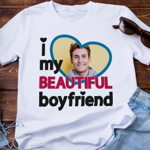 T-shirt J'aime mon beau petit ami photo personnalisée