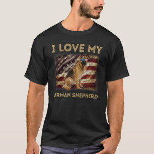 T-shirt J'Aime Mon Berger Allemand Papa Maman Drapeau Amér