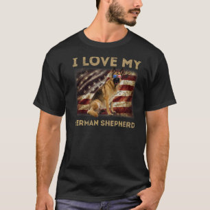 T-shirt J'Aime Mon Berger Allemand Papa Maman Drapeau Amér