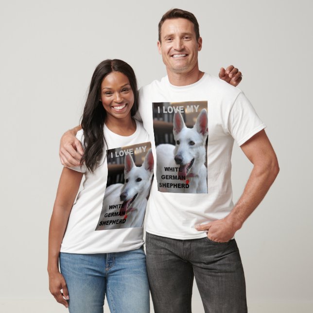 T-shirt J'Aime Mon Berger Blanc Allemand (Unisexe)