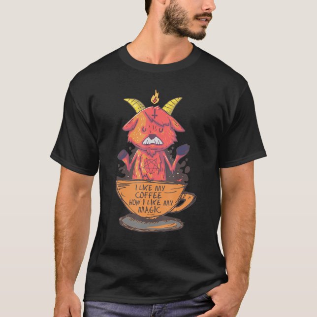 T-shirt J'Aime Mon Café Comment J'Aime Mon Baphomet Magiqu (Devant)