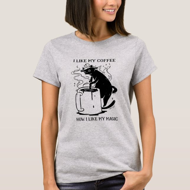 T-shirt J'Aime Mon Café Comment J'Aime Mon Chat Magique No (Devant)
