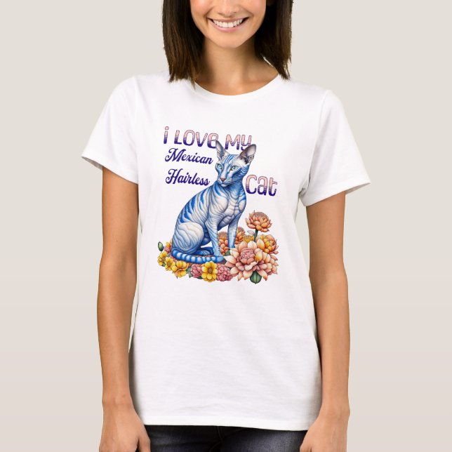 T-shirt J'aime mon chat mexicain sans cheveux (Devant)