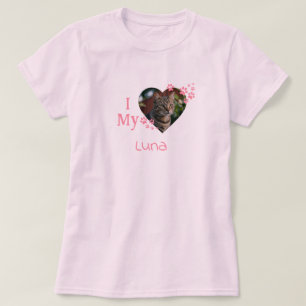 T-shirt J'aime mon chat Photo personnalisée, nom et race