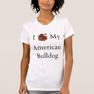 T-shirt J'aime mon chien américain Bulldog oiseaux volants