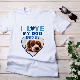 T-shirt J'aime mon chien Blue Heart Photo Nom de l'animal