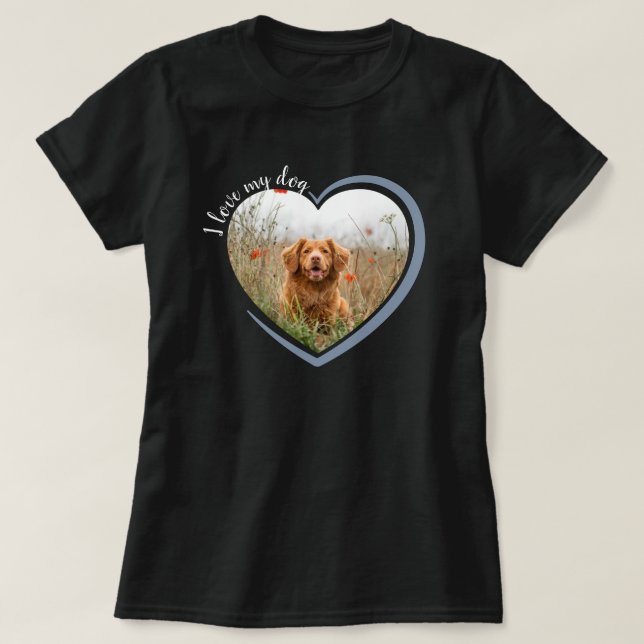 T-shirt J'aime mon chien Coeur photo Noir (Design devant)