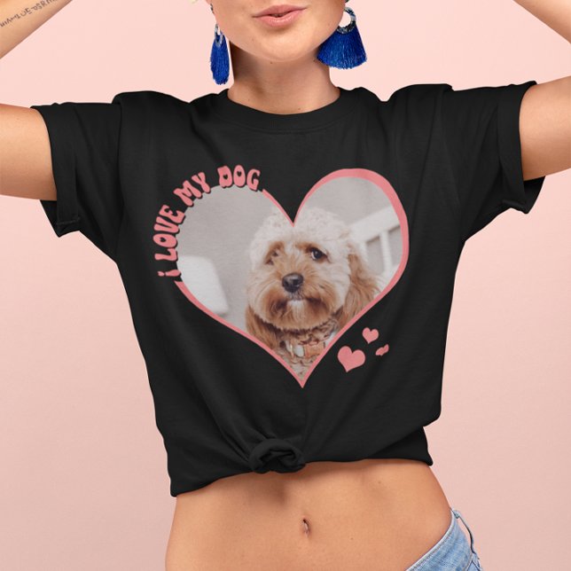 T-shirt J'aime mon chien Coeur photo Noir (Créateur téléchargé)