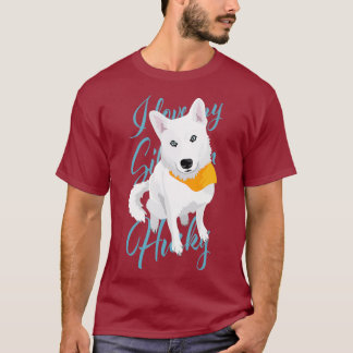 T-shirt J'aime mon chien de neige blanc Husky Sibérien ave