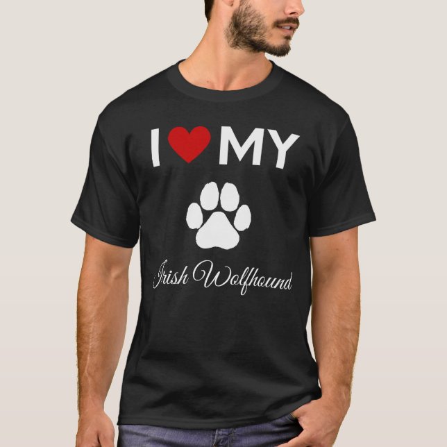T-shirt J'aime mon chien irlandais Wolfhound texte personn (Devant)