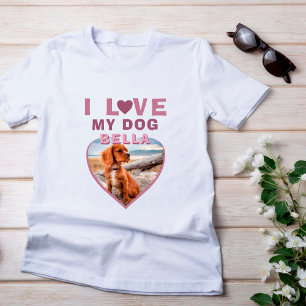 T-shirt J'aime mon chien rose Coeur photo Nom du chien