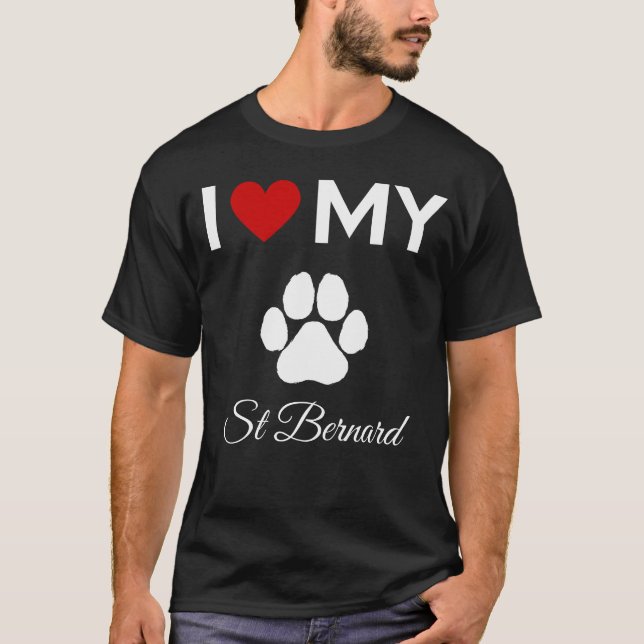T-shirt J'aime mon chien St Bernard texte personnalisé (Devant)