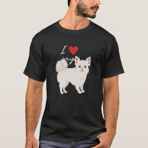 T-shirt J'Aime Mon Chihuahua Blanc Longhair