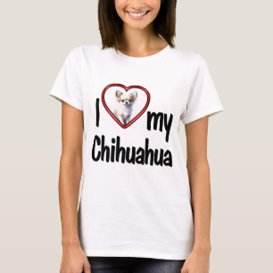 T-shirt J'aime mon Chihuahua Cadre Photo Cœur Rouge Mignon
