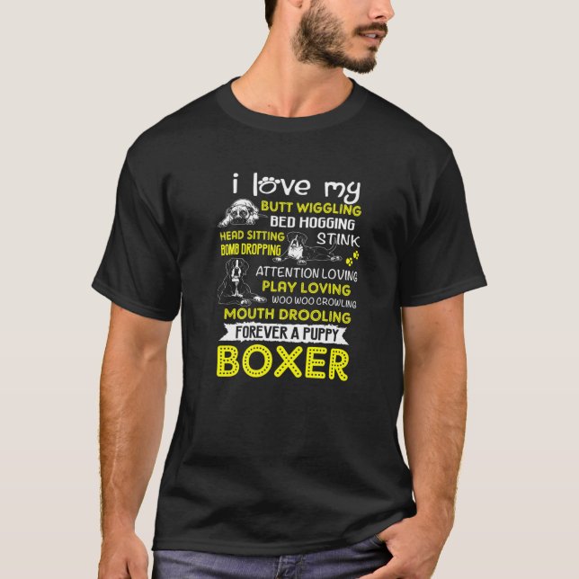 T-shirt J'Aime Mon Chiot Boxer Butt Wiggling Funny Boxer D (Devant)