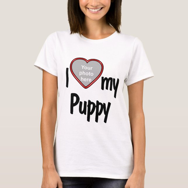 T-shirt J'aime mon chiot mignon Chien de Coeur Rouge Propr (Devant)