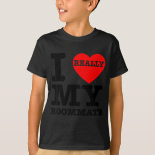 T-shirt J'aime mon colocataire cœur drôle de fête cadeaux