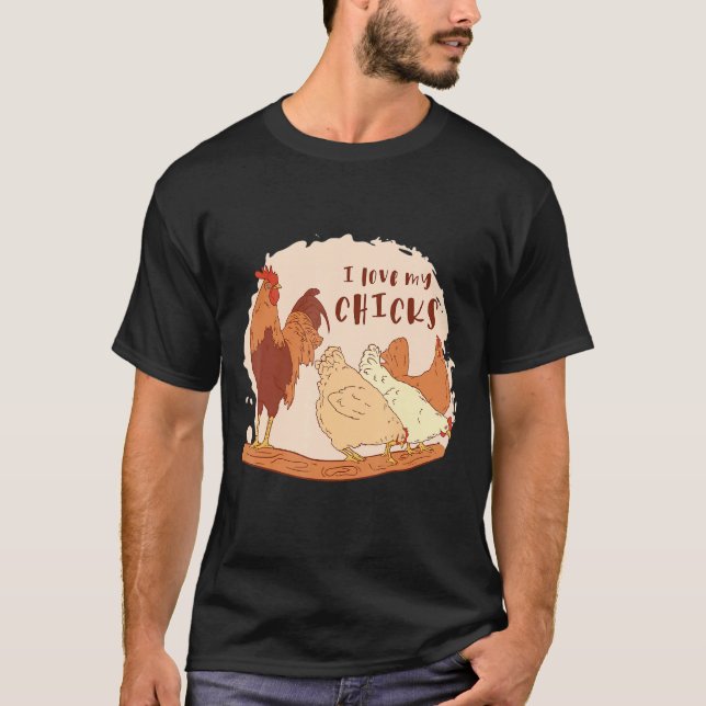 T-shirt J'aime mon coq de poussins (Devant)
