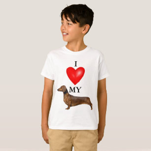 T-shirt J'aime mon Dachshund Red Heart pour enfants