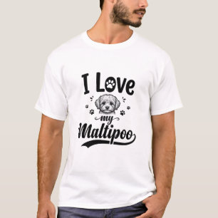T-shirt J'aime mon design de chien vintage gravure Maltipo