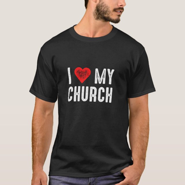 T-shirt J'Aime Mon Église Longtemps Sleeve T Chemise (Devant)