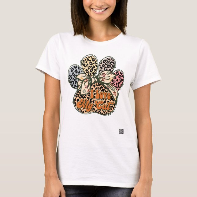 T-shirt J'aime mon Empreinte de patte de chat (Devant)
