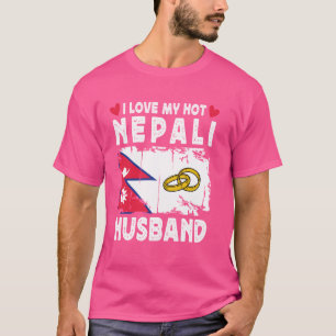 T-shirt J'Aime Mon Époux Népalais Chaud Épouses Drapeau Né