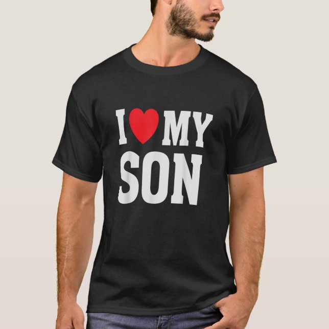 T-shirt J'Aime Mon Fils Fier Parent Maman Maman Papa (Devant)