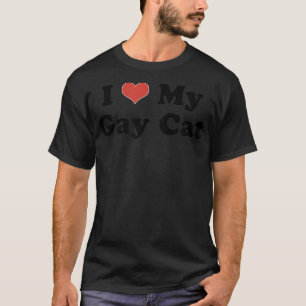 T-shirt J'Aime Mon Gay Chat Coeur Drôle LGBT Fière Pour Le