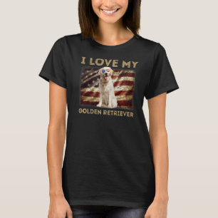 T-shirt J'aime mon Golden Retriever Papa Maman Drapeau amé