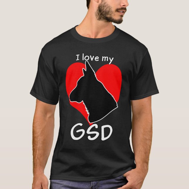T-shirt J'aime mon GSD ! - Obscurité (Devant)