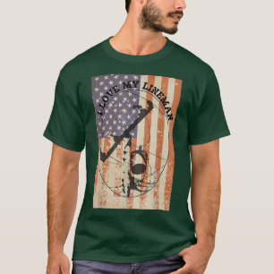 T-shirt J'AIME MON LINEMAN + American Flag Linesman épouse