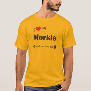 T-shirt J'aime mon Morkie (le chien femelle)
