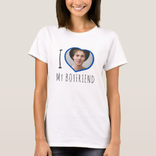 T-shirt J'aime mon petit ami personnalisé coeur photo T-sh