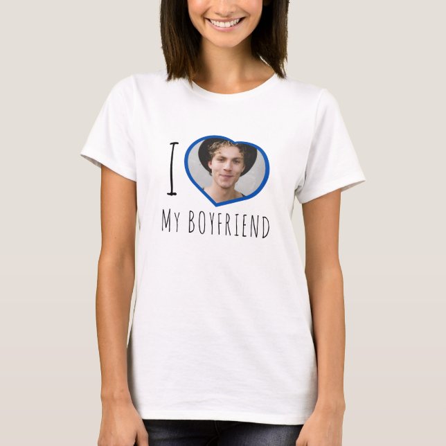T-shirt J'aime mon petit ami personnalisé coeur photo T-sh (Devant)