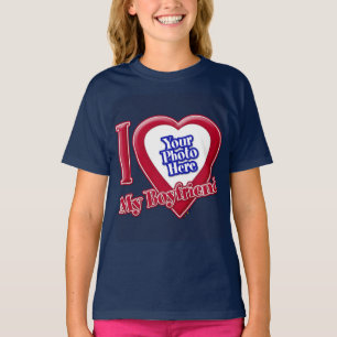 T-shirt J'aime mon petit ami Photo Rouge Cœur Bleu Marine